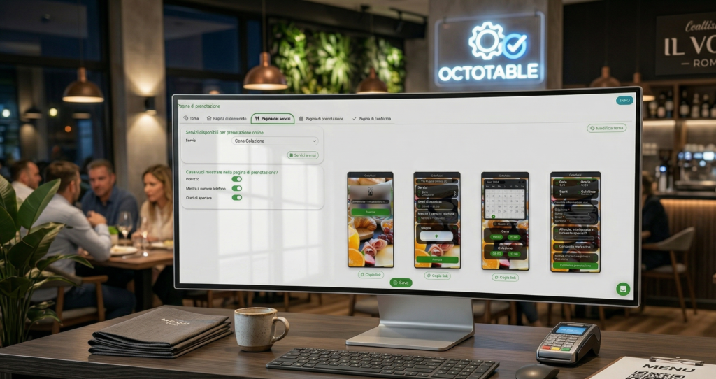 Computer in un ristorante mostra l'interfaccia octotable
