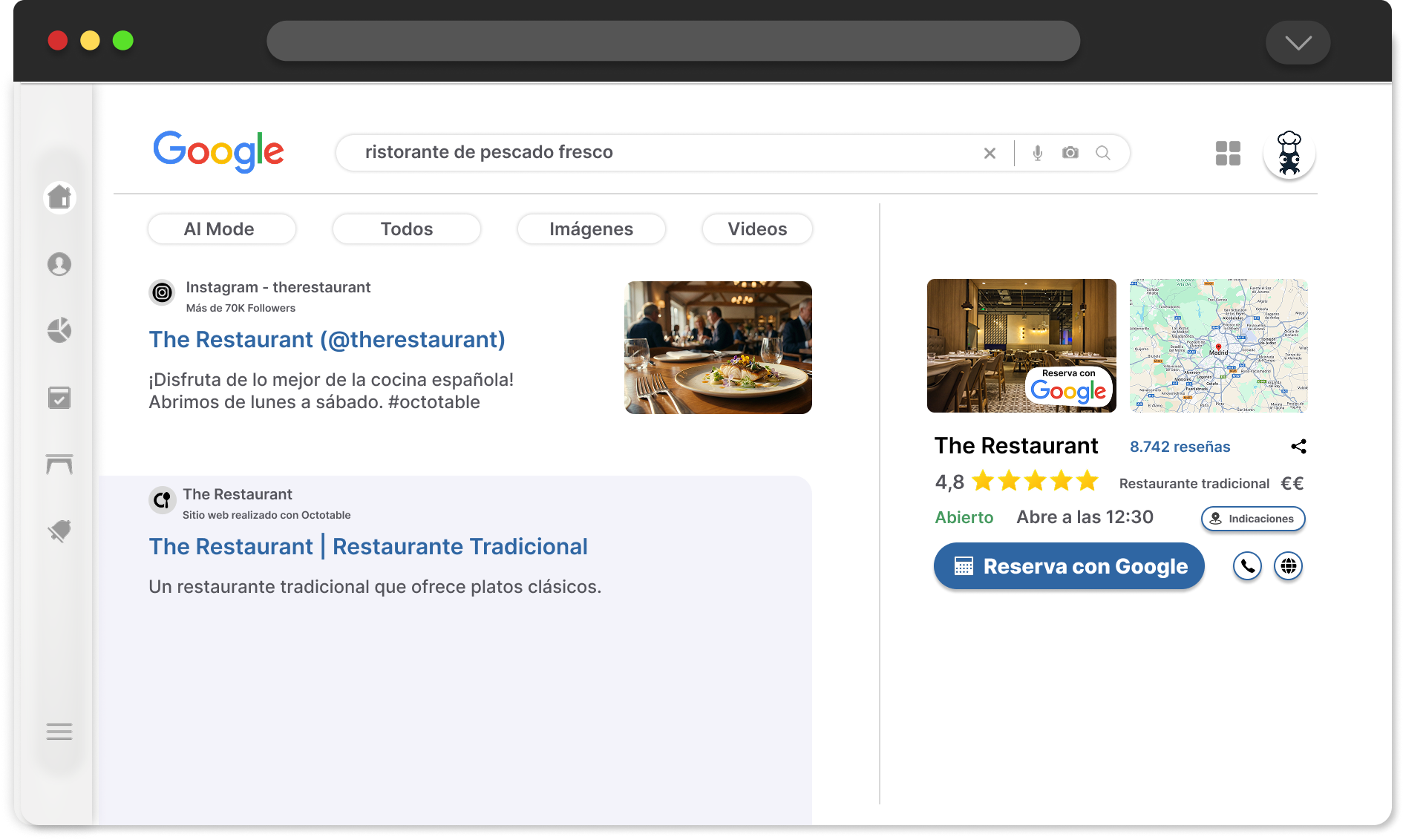 Página de inicio en español del sitio web de Octotable