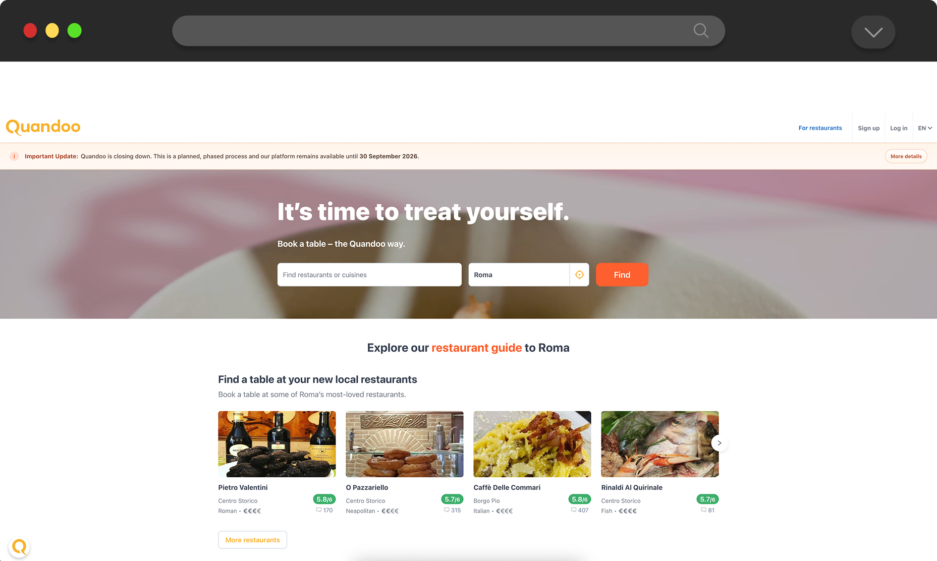 Página de inicio en español del sitio web de Quandoo